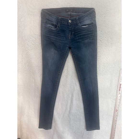 Forever 21 Premium Denim Jeans Womens Size 27 Dark Wash Rhinestone Accents - Picture 1 of 5